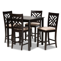 Baxton Studio RH317P-Sand/Dark Brown-5PC Pub Set Caron Modern and Contemporary Sand Fabric Upholstered Espresso Brown Finished 5-Piece Wood Pub Set